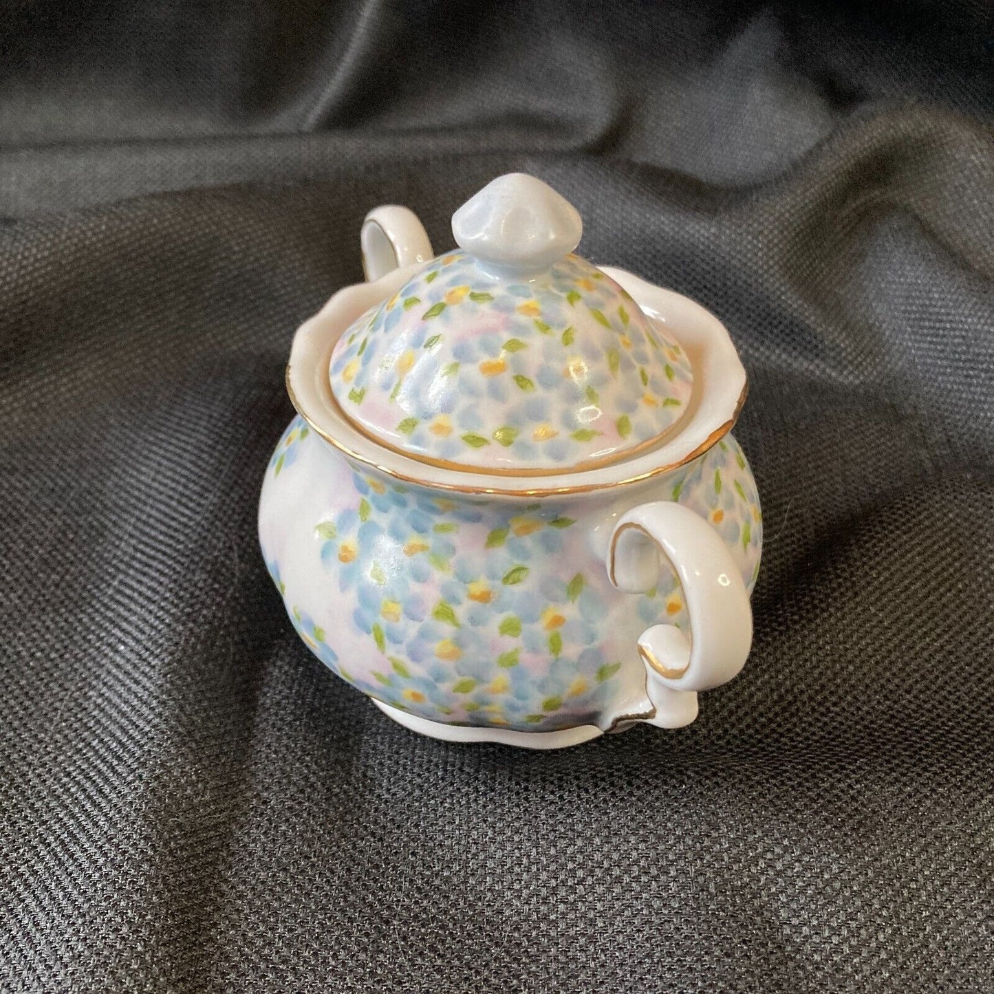 Vintage Porcelain Teapot Chintz Sugar Bowl Hand Painted Dainty Flowers Cottage