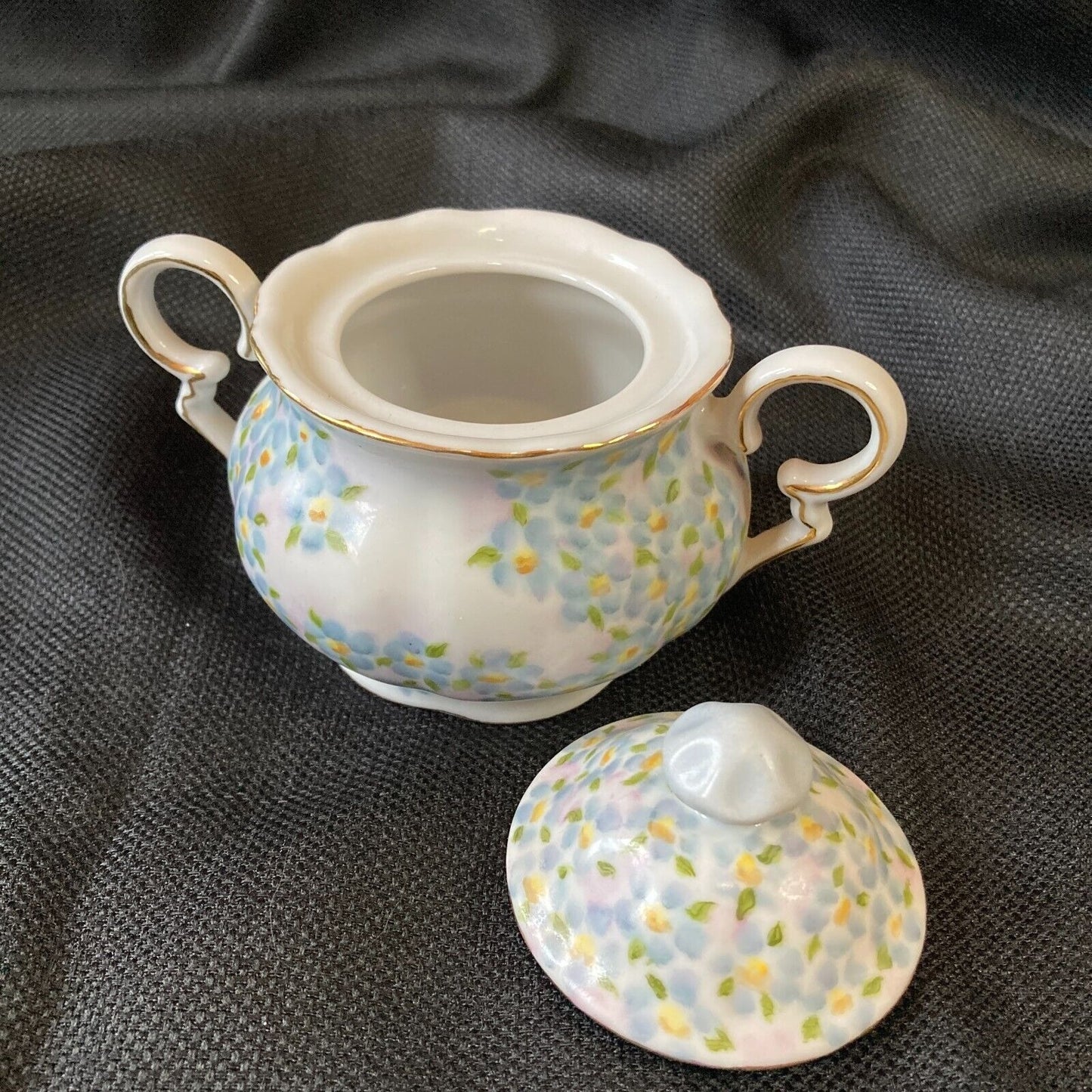Vintage Porcelain Teapot Chintz Sugar Bowl Hand Painted Dainty Flowers Cottage