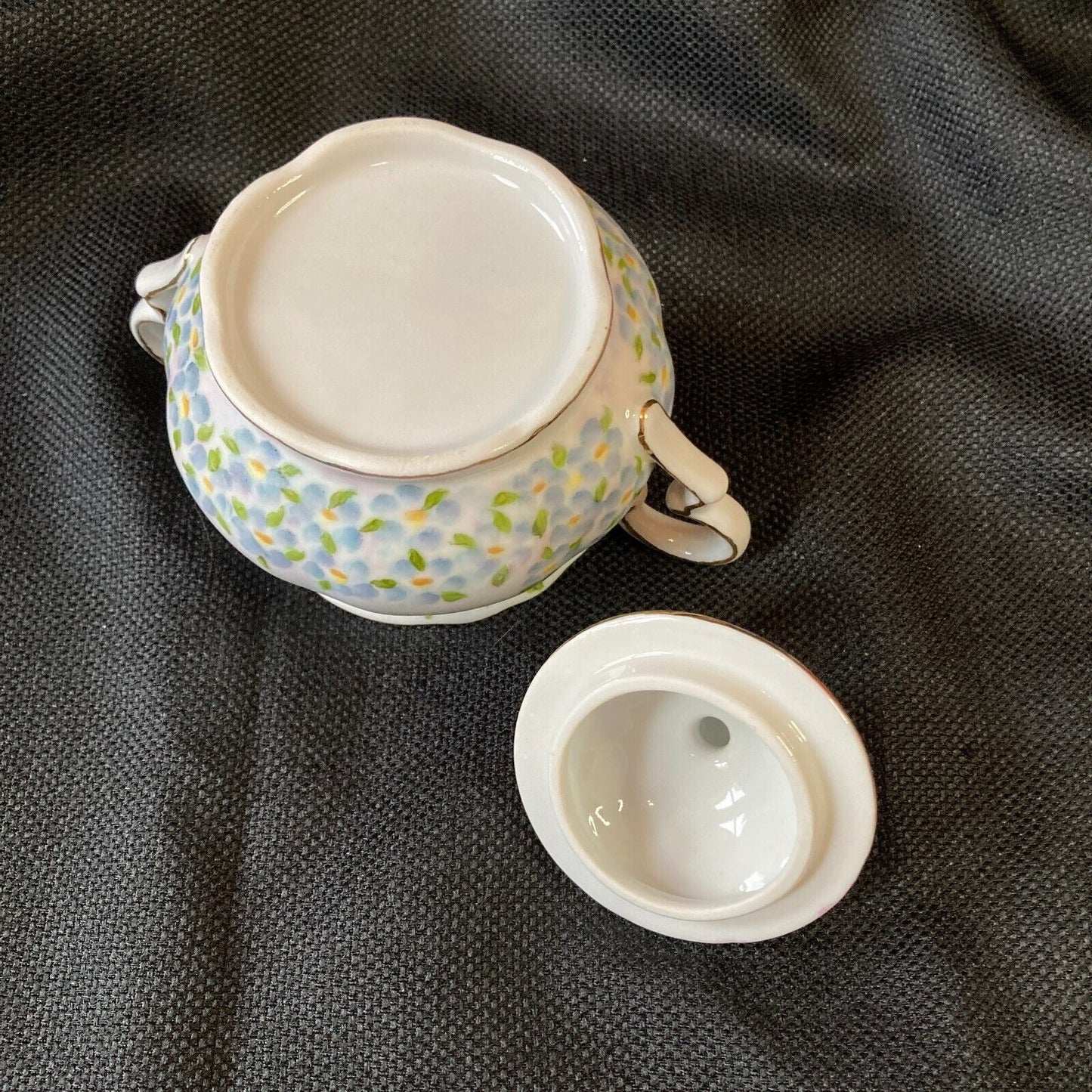 Vintage Porcelain Teapot Chintz Sugar Bowl Hand Painted Dainty Flowers Cottage