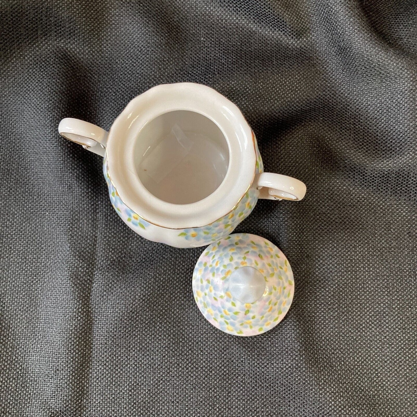 Vintage Porcelain Teapot Chintz Sugar Bowl Hand Painted Dainty Flowers Cottage