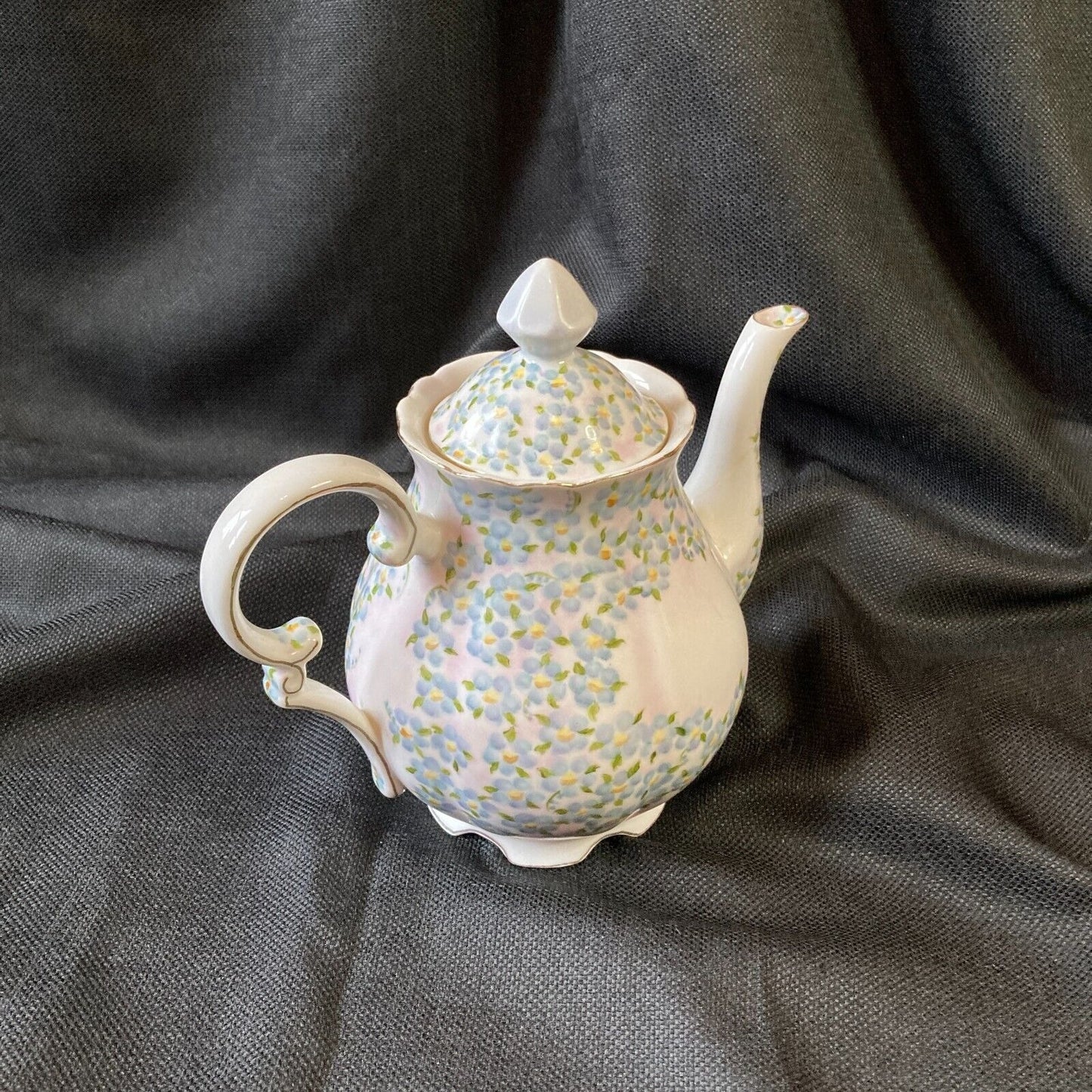 Vintage Porcelain Teapot Chintz Sugar Bowl Hand Painted Dainty Flowers Cottage