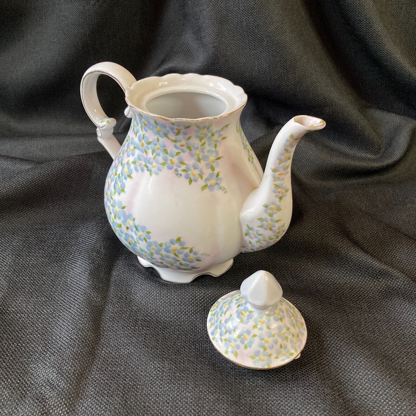 Vintage Porcelain Teapot Chintz Sugar Bowl Hand Painted Dainty Flowers Cottage