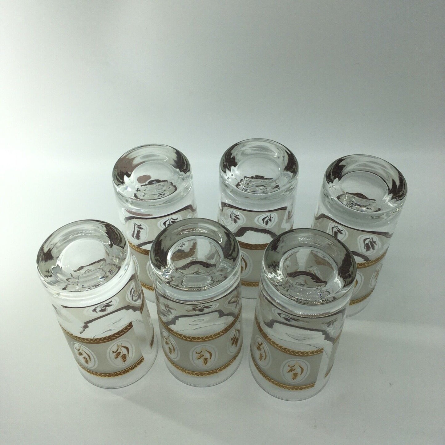 Vintage Glassware Gold Laurel Trim Wheat Design Tumblers Set 6 Barware Highball
