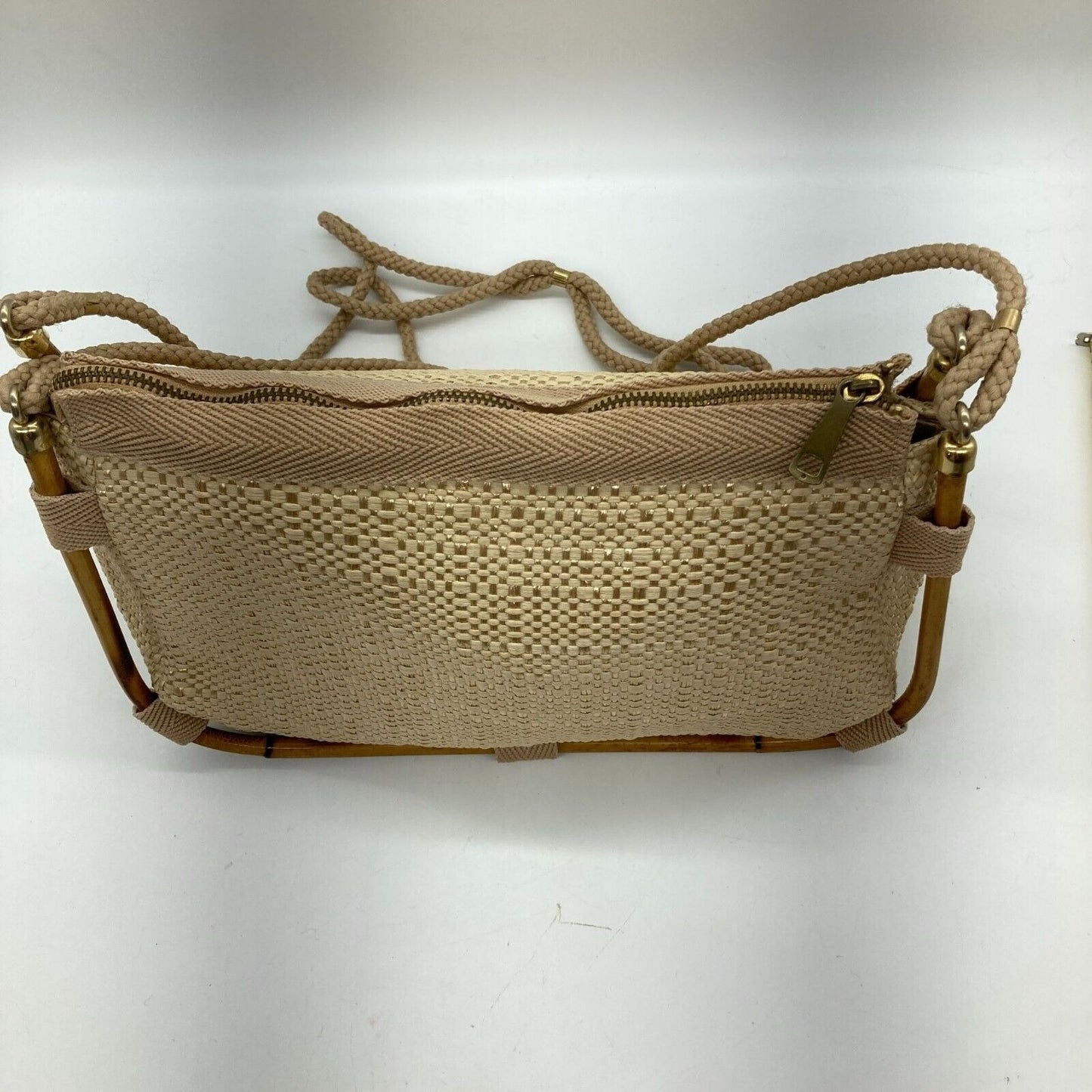 Vintage Delill Woven Raffia & Bamboo Handbag Purse Made Italy Shoulder Bag Lined