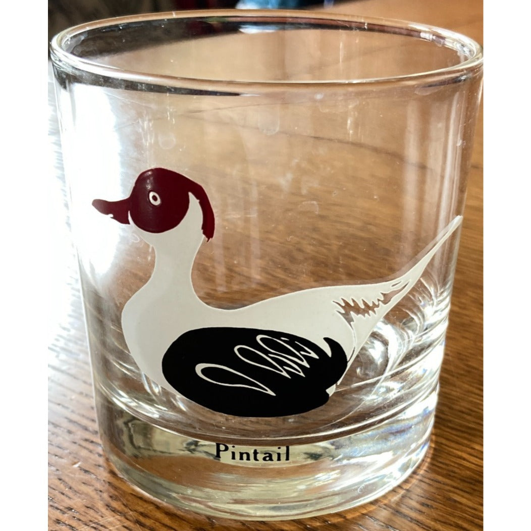 Federal Glass Duck Decoy Lowball 3 Glasses Vintage Barware Sportsman Cabin Lodge