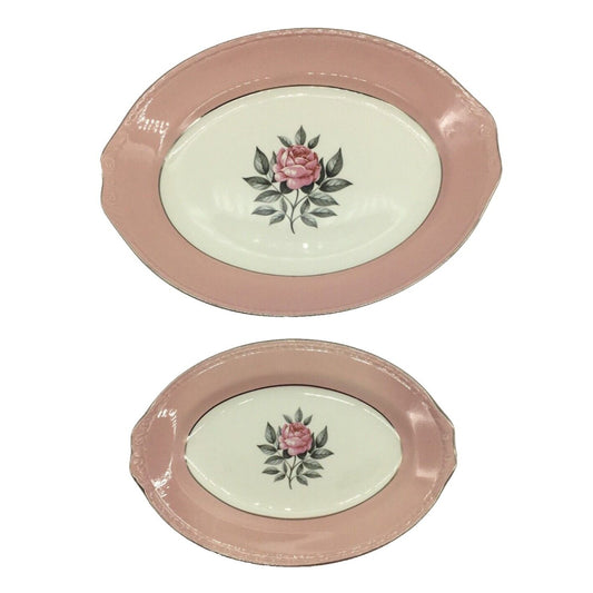 Cunningham & Pickett Inc 2 Serving Platters Norway Rose Pink Cream Porcelain VTG