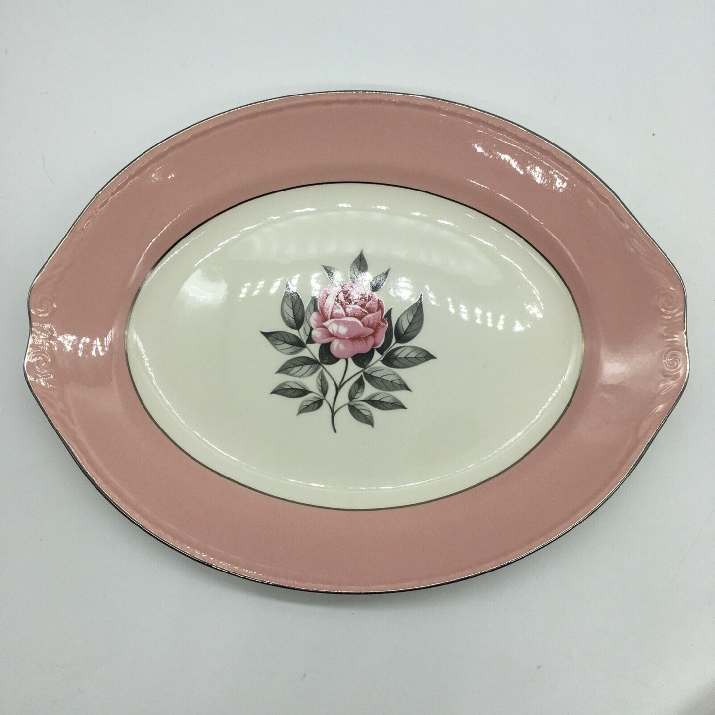 Cunningham & Pickett Inc 2 Serving Platters Norway Rose Pink Cream Porcelain VTG