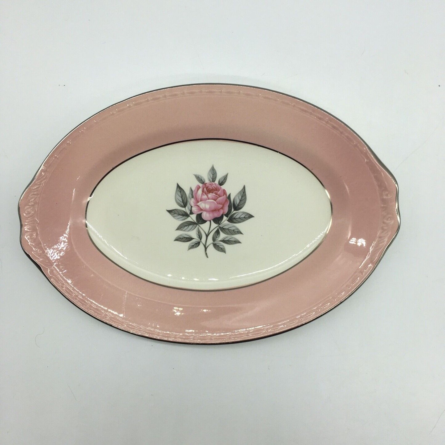 Cunningham & Pickett Inc 2 Serving Platters Norway Rose Pink Cream Porcelain VTG