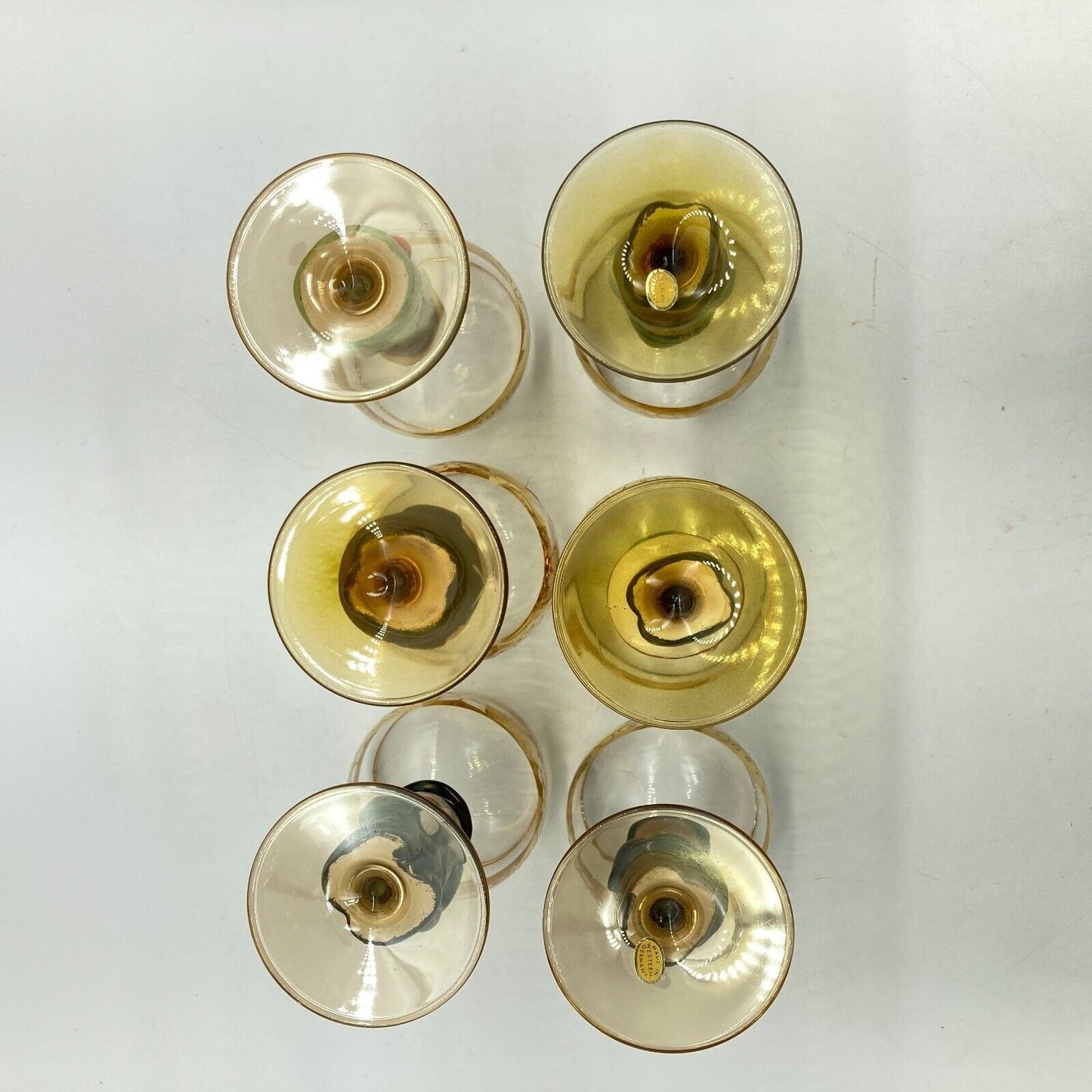 Goebel Wine Etched Glasses Figural Hummel Stems Set 6 VTG W. German Leaf Grapes
