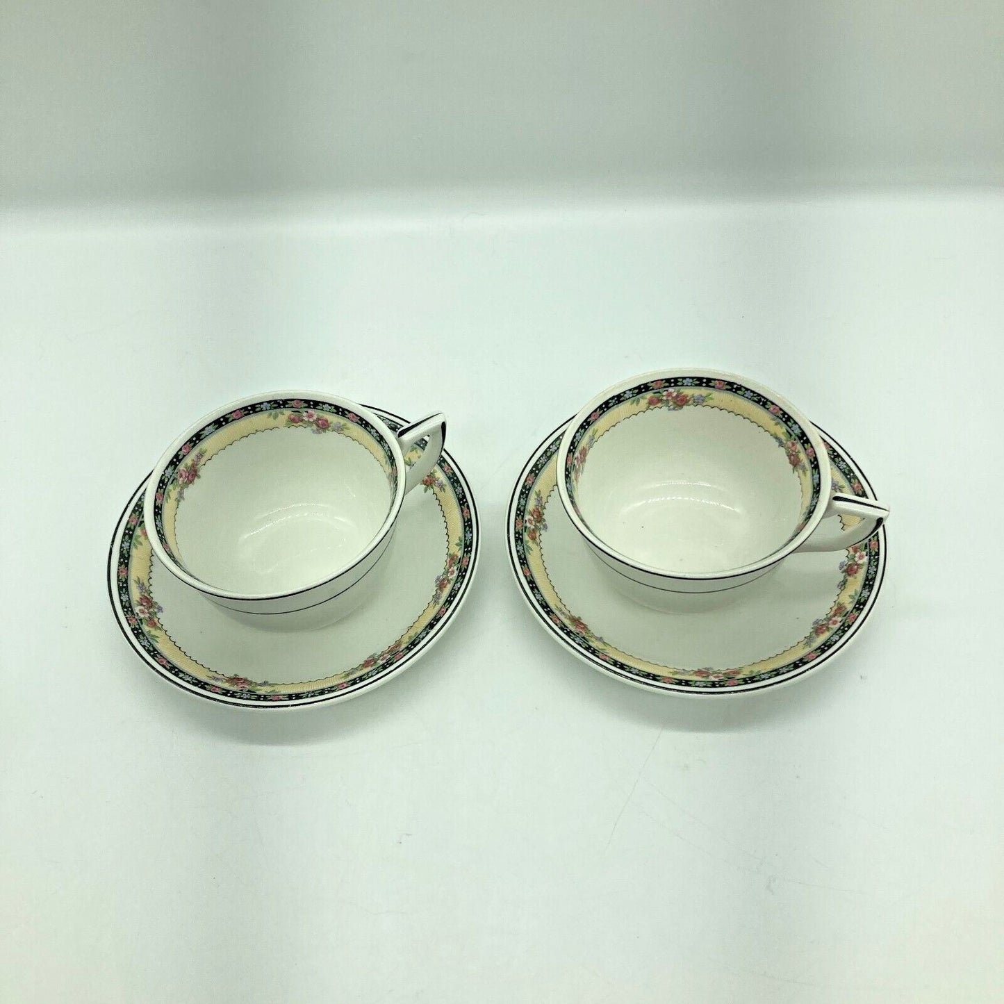 Homer Laughlin L5N USA Two Teacup Settings Bread Dessert Saucer Cup Kwaker Flora