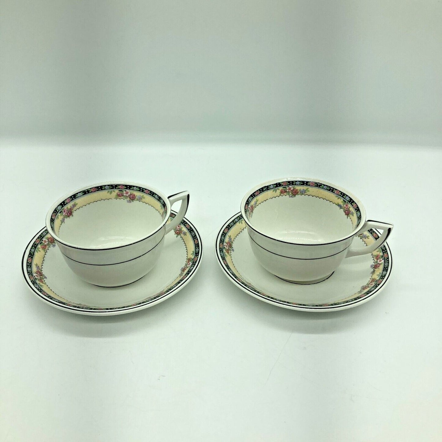 Homer Laughlin L5N USA Two Teacup Settings Bread Dessert Saucer Cup Kwaker Flora