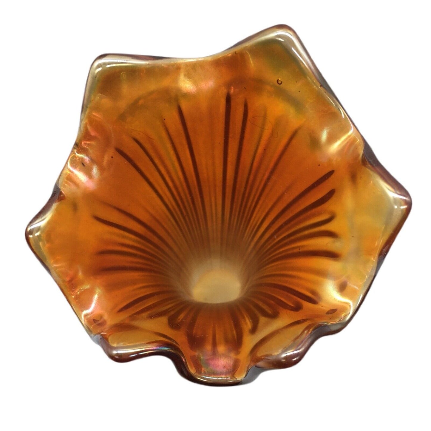 Fenton Marigold Carnival Glass Fine Rib Vase 11.5" Iridescent Art Glass Made in USA