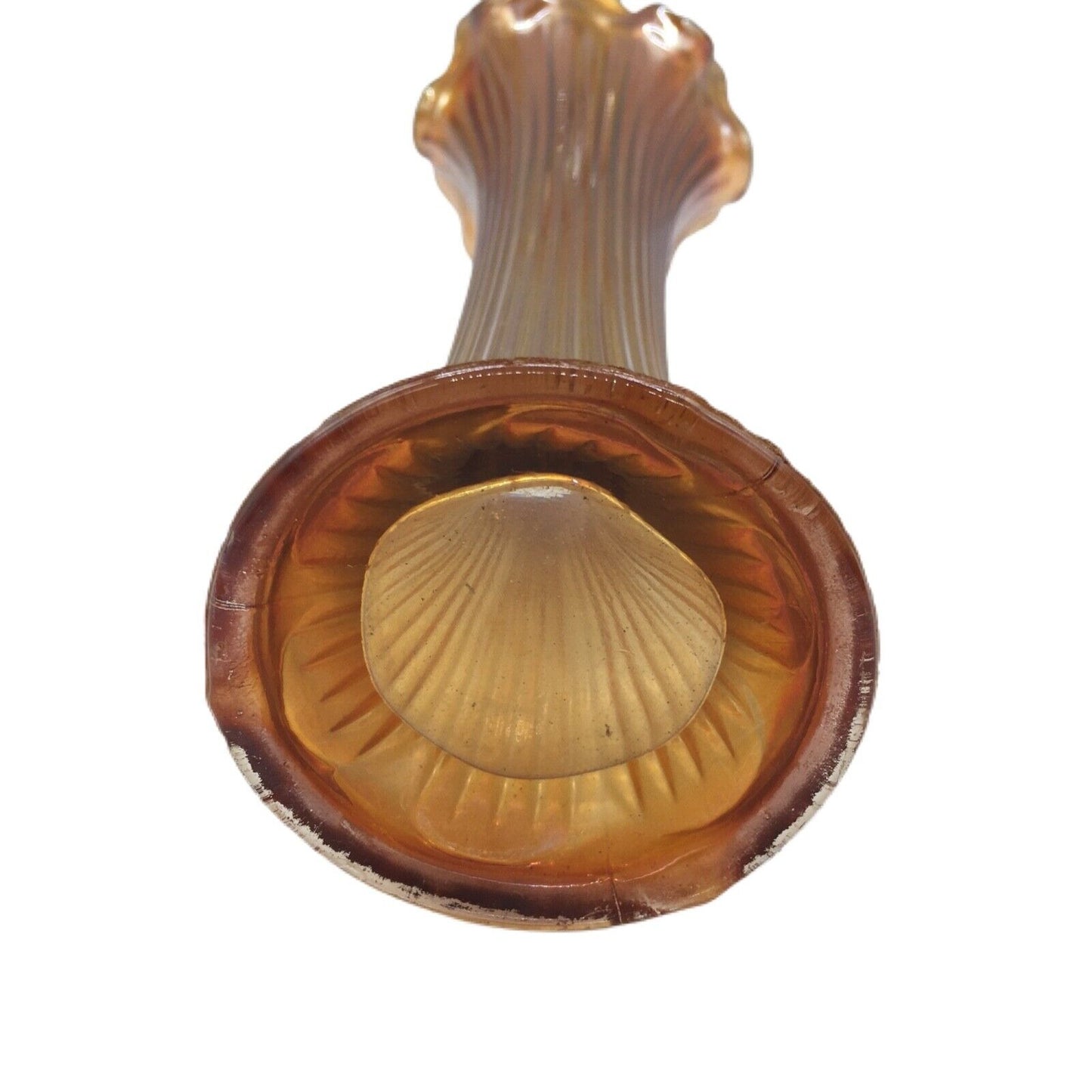 Fenton Marigold Carnival Glass Fine Rib Vase 11.5" Iridescent Art Glass Made in USA