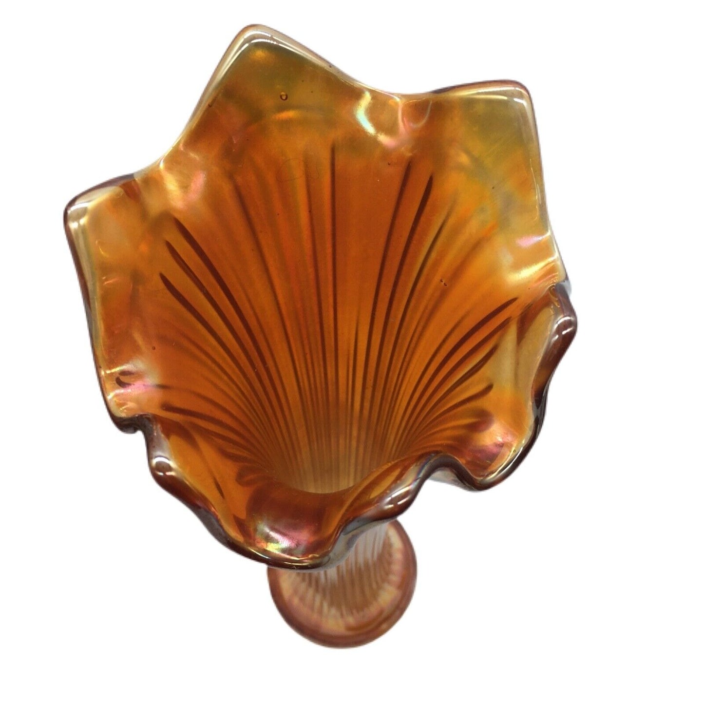 Fenton Marigold Carnival Glass Fine Rib Vase 11.5" Iridescent Art Glass Made in USA
