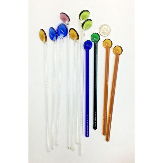 Vintage Barware Art Glass Stir Stick Straw Spoon Set 6 & 4 Short Spoon Stir MCM