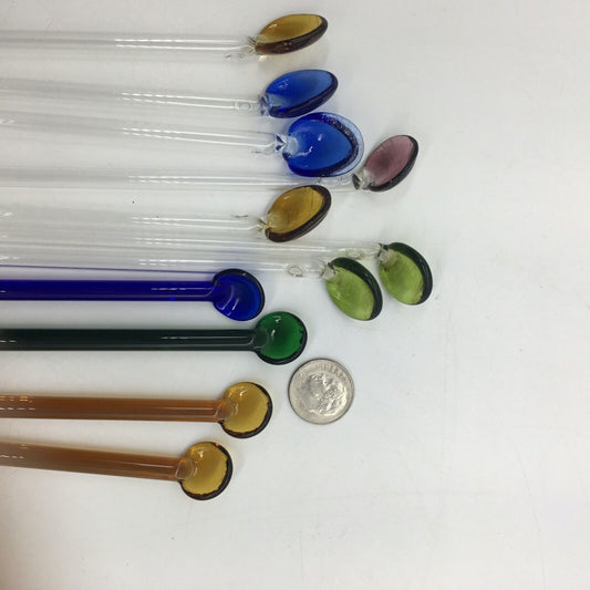 Vintage Barware Art Glass Stir Stick Straw Spoon Set 6 & 4 Short Spoon Stir MCM