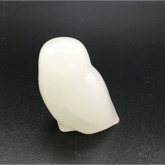 Hadeland Opaline Glass 2.5" Snow Owl Figurine VTG White Norwegian Art Sculpture