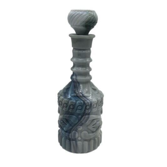 Gray Blue Slag Glass Tiki Bar Style Decanter Liquor Bottle 1972 Vintage Stopper