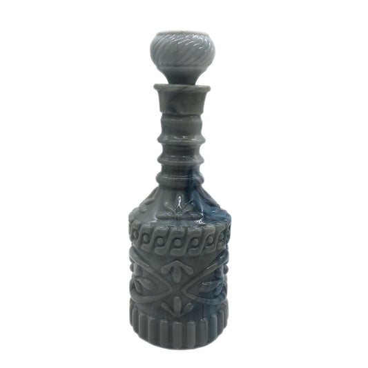 Gray Blue Slag Glass Tiki Bar Style Decanter Liquor Bottle 1972 Vintage Stopper