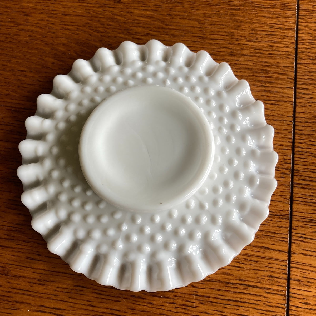 Fenton Hobnail White Milk Glass Jam Jar Set 4-Piece with Ladle & Underplate 1950s-1960s