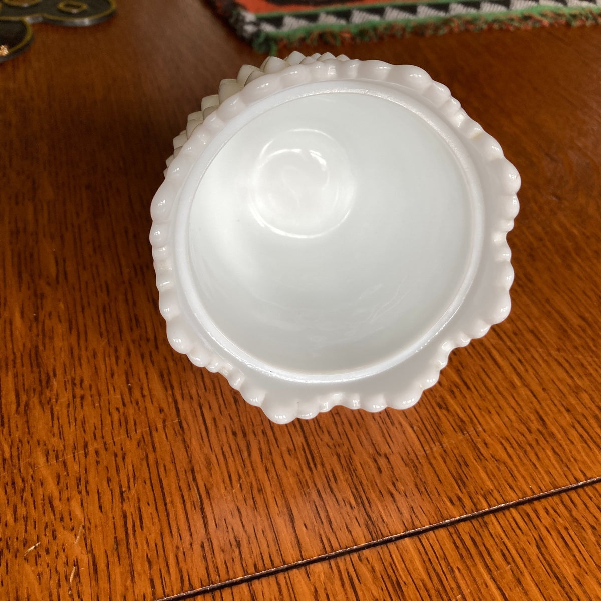Fenton Hobnail White Milk Glass Jam Jar Set 4-Piece with Ladle & Underplate 1950s-1960s