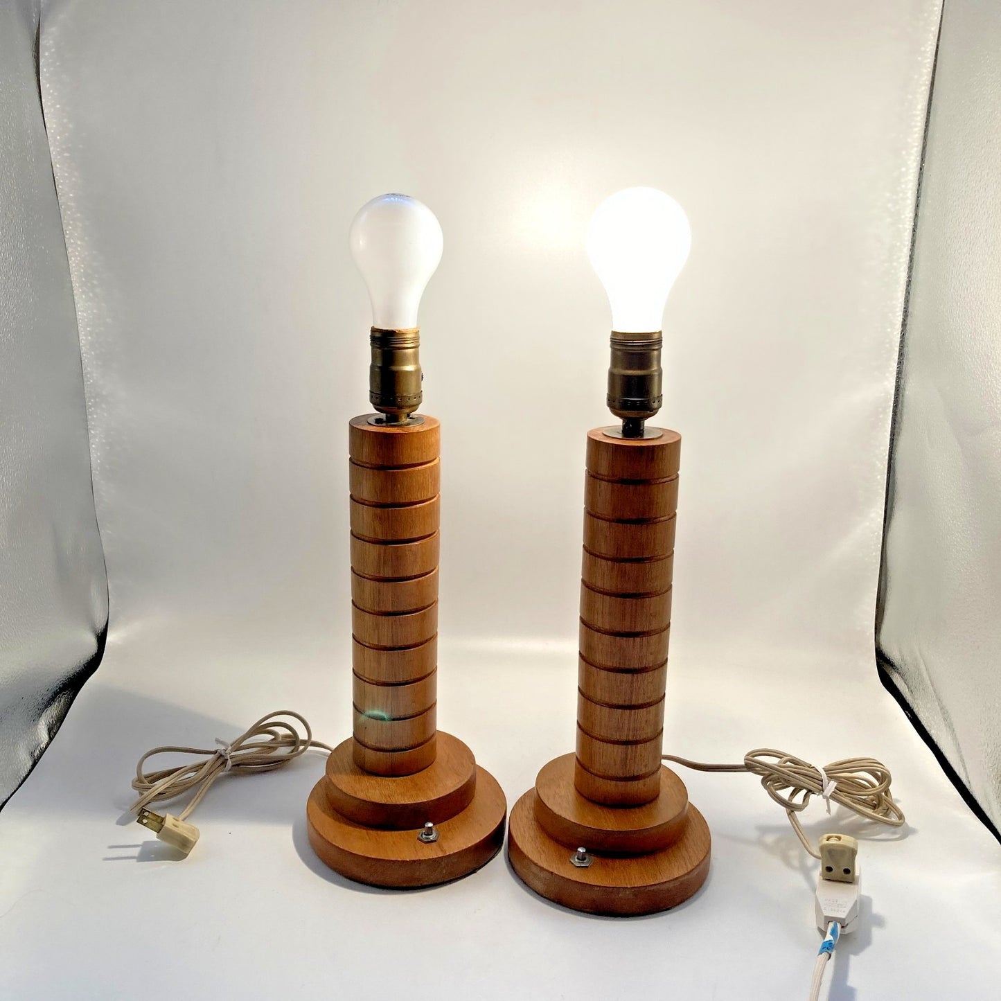 MCM Lamps Wood Circle Side Table Both Work Geometric Vintage No Shades Felt Base