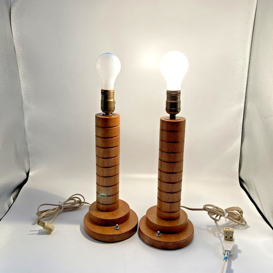 MCM Lamps Wood Circle Side Table Both Work Geometric Vintage No Shades Felt Base