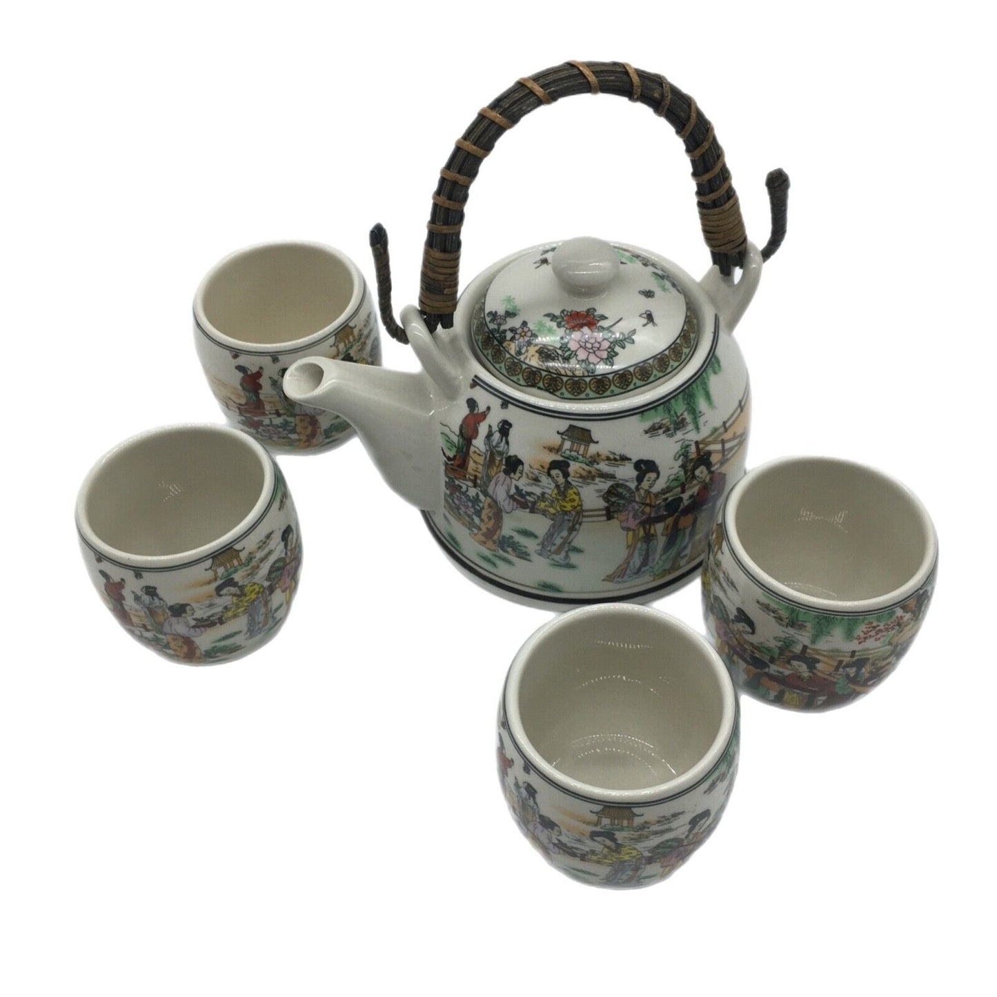 Chinese Tea Service Teapot with 4 Cups Asian Culture China Porcelain Collectible