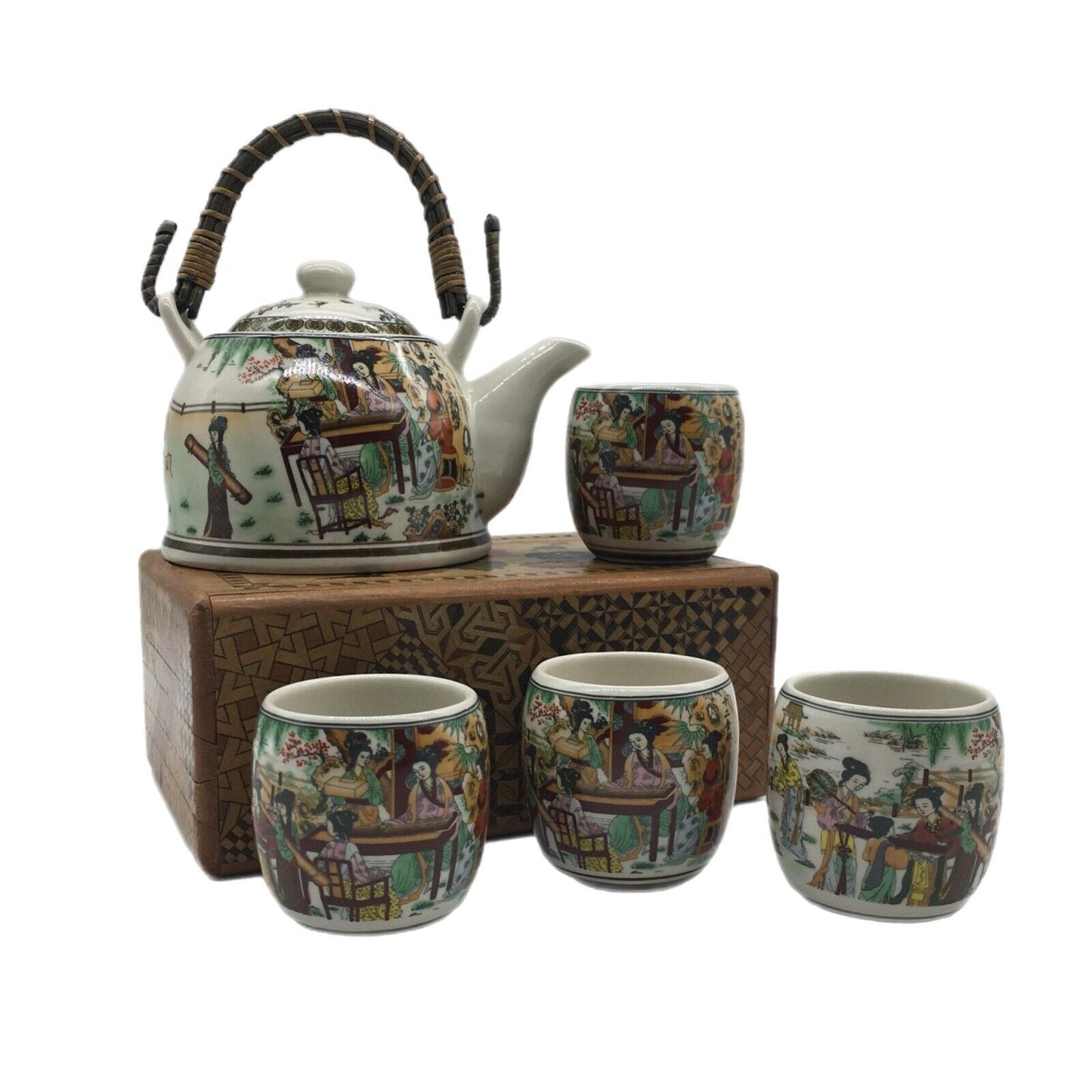 Chinese Tea Service Teapot with 4 Cups Asian Culture China Porcelain Collectible