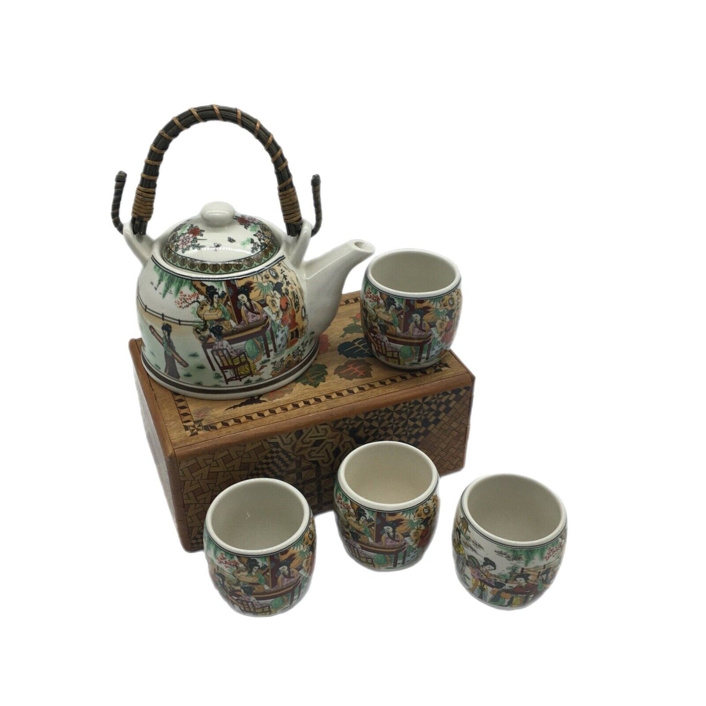 Chinese Tea Service Teapot with 4 Cups Asian Culture China Porcelain Collectible