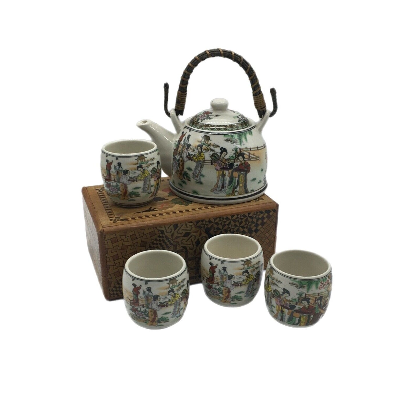Chinese Tea Service Teapot with 4 Cups Asian Culture China Porcelain Collectible