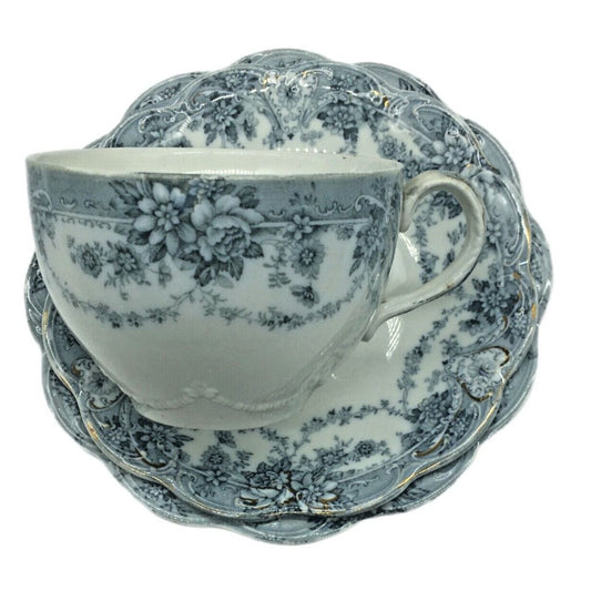 Antique Johnson Bros Crown Mark Marlboro Blue Gray Coffee Cup Double Saucer Eng