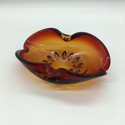 MCM Art Glass Bowl Ashtray Red Orange Blown Glass Mid Century Modern Original Art Glass Vintage Art Glass Retro design Hand Blown Glass