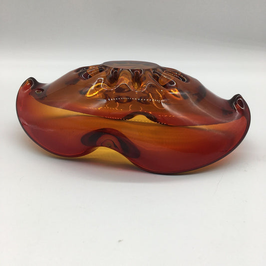 MCM Art Glass Bowl Ashtray Red Orange Blown Glass Mid Century Modern Original Art Glass Vintage Art Glass Retro design Hand Blown Glass