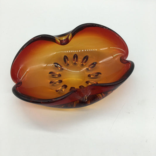 MCM Art Glass Bowl Ashtray Red Orange Blown Glass Mid Century Modern Original Art Glass Vintage Art Glass Retro design Hand Blown Glass