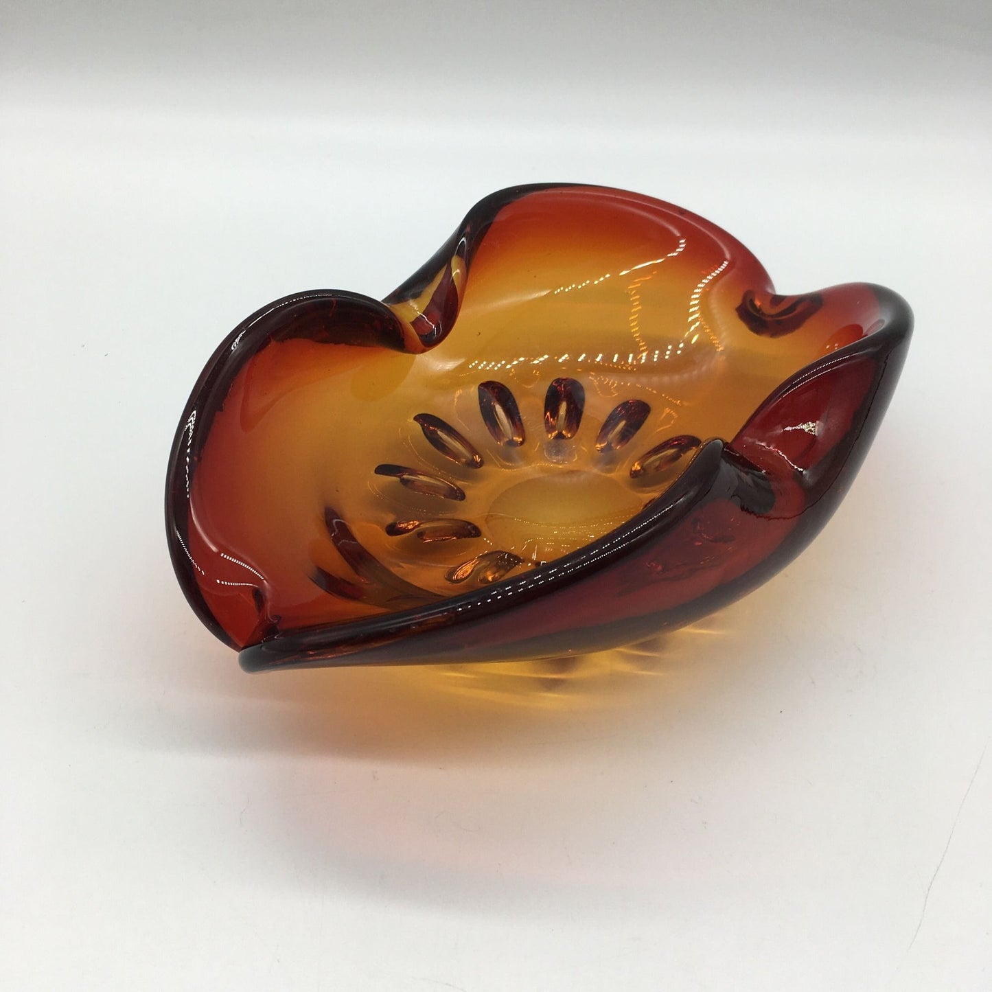 MCM Art Glass Bowl Ashtray Red Orange Blown Glass Mid Century Modern Original Art Glass Vintage Art Glass Retro design Hand Blown Glass