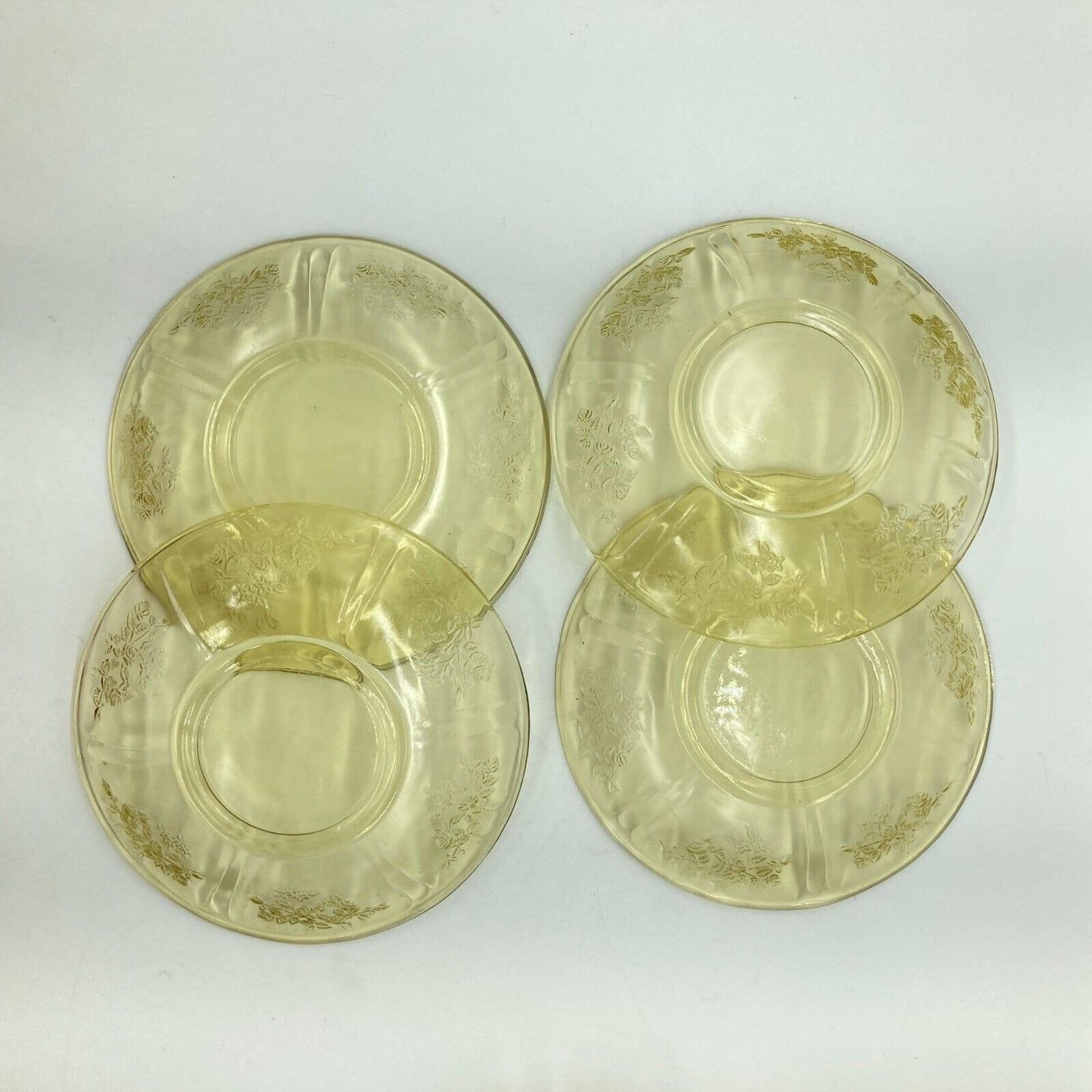 Vintage Federal Glass Cup and Saucers Set of 4 Yellow Depression Glass Cottage
