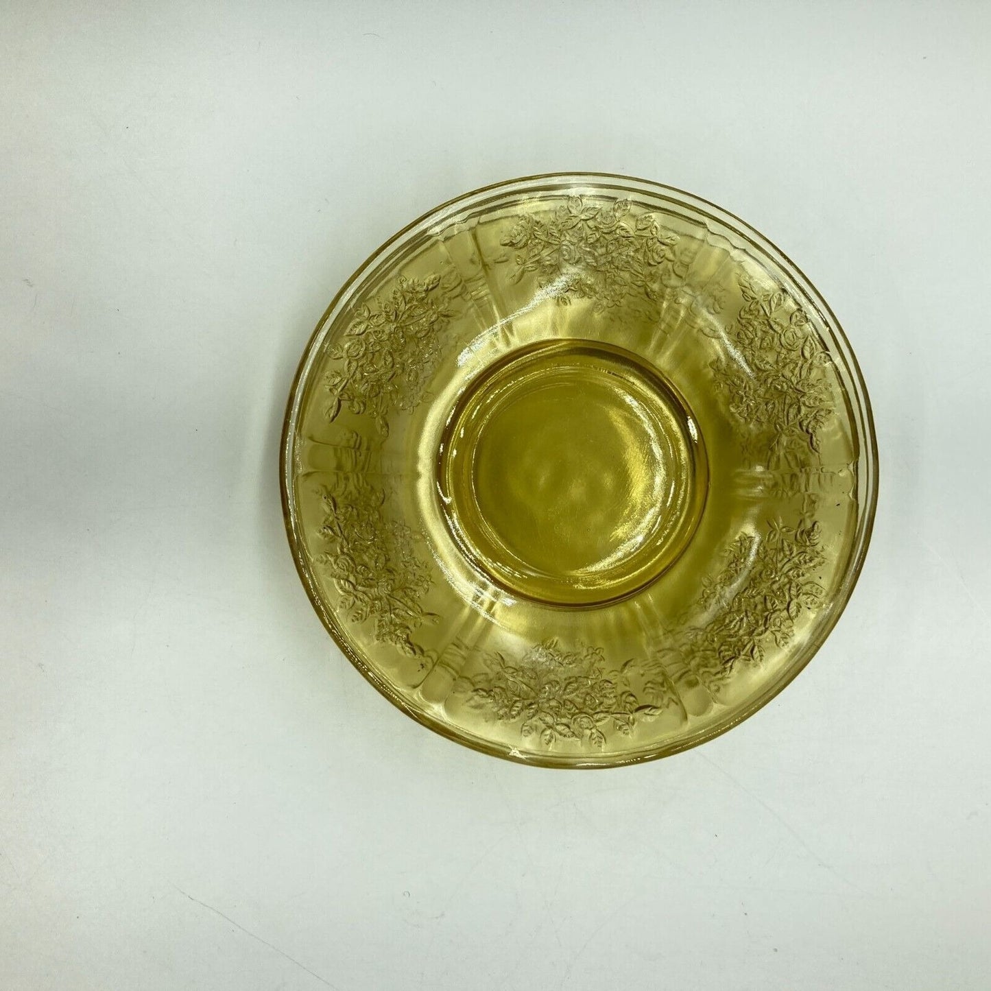 Vintage Federal Glass Cup and Saucers Set of 4 Yellow Depression Glass Cottage