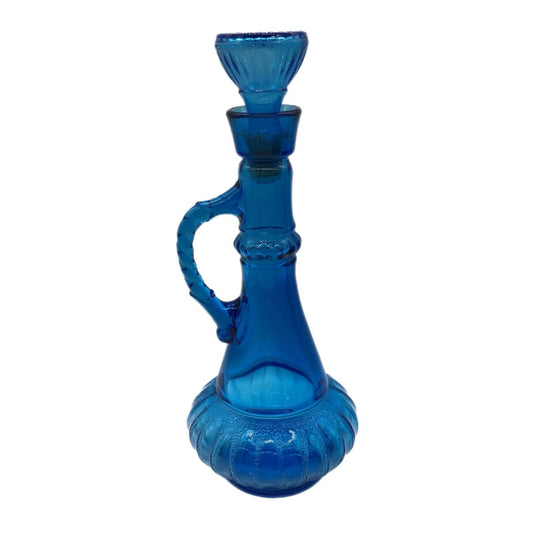 Blue Glass Genie Bottle Decanter Vintage 1973 Cork Stopper KY Liquor Barware
