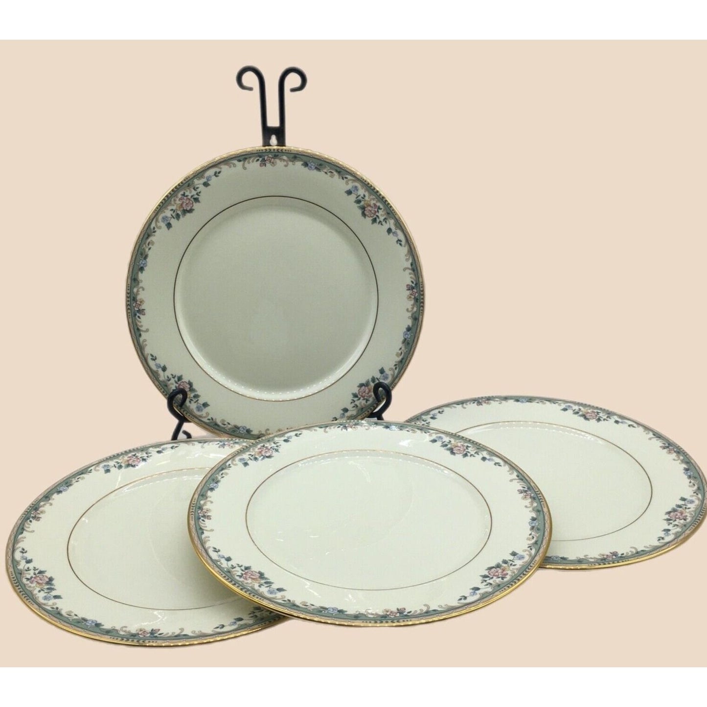 Lenox Spring Vista 11" Dinner Plates Set of 4 Hand Decorated 24K Gold Retired