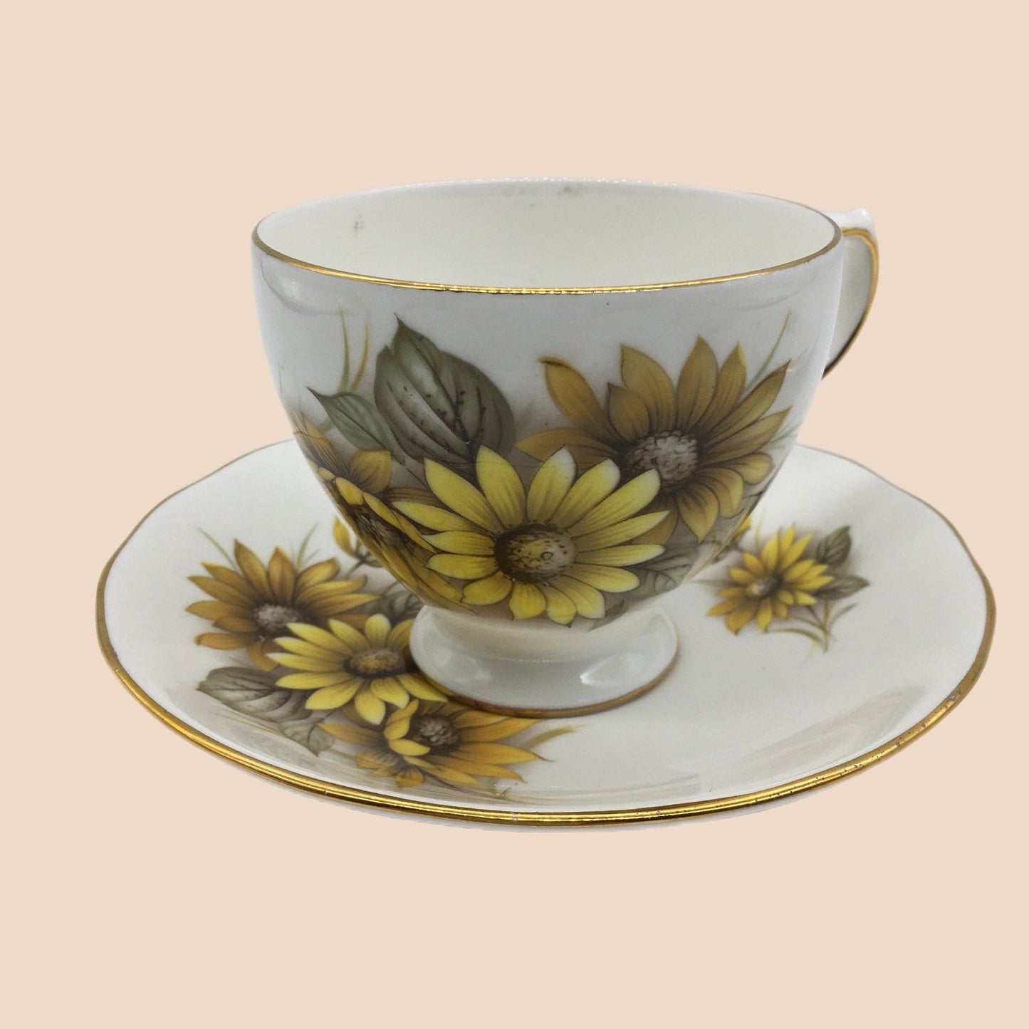 Royal Dover Teacup, Queen Anne Tea Cup, 2 Tea Cups Included, SunflowerTea Cup Saucer Sets, Autumn florals, Vintage Tea Cups, English Teacups