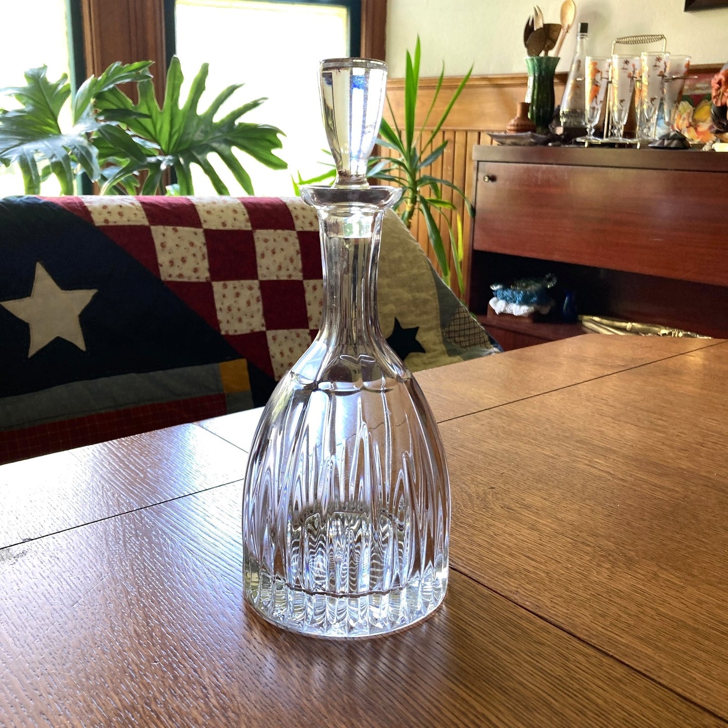 Heavy Crystal Decanter Barware Vintage Original Stopper Mid Century Modern Home