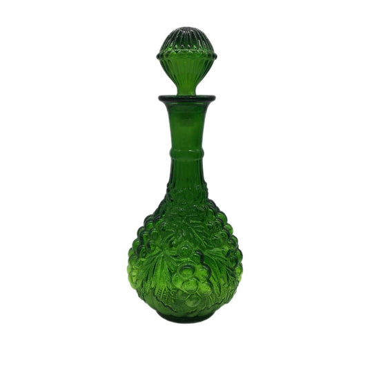 Imperial Emerald Green Glass Grapes Decanter Vintage Dimensional Design Stopper