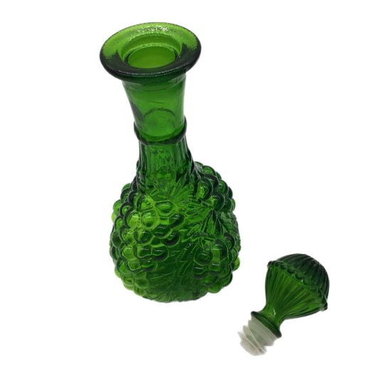 Imperial Emerald Green Glass Grapes Decanter Vintage Dimensional Design Stopper