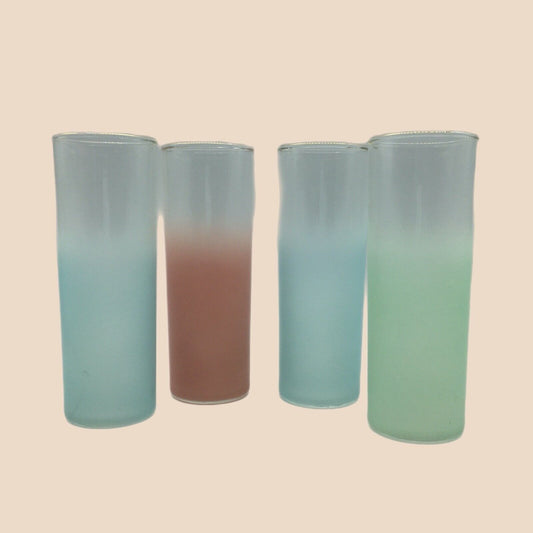 Blendo Pastel Ice Tea High Ball Glasses Set 4 tumblers Gold Trim Summer Vintage