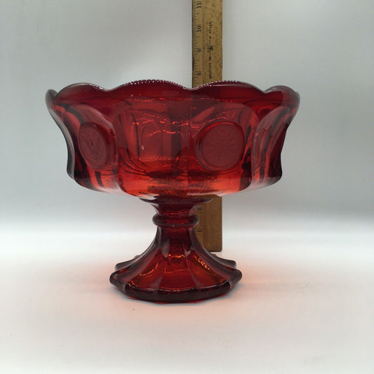 Fostoria Ruby Red Coin Pattern Pedestal Bowl 7"H x 8.25" Eagle Liberty Torch Patriotic USA