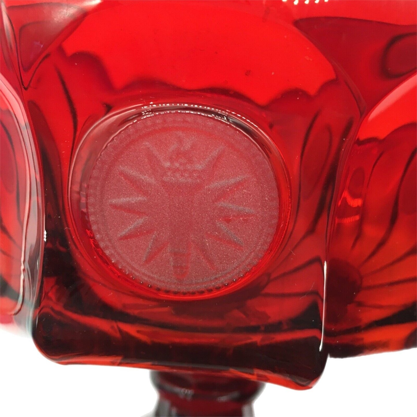Fostoria Ruby Red Coin Pattern Pedestal Bowl 7"H x 8.25" Eagle Liberty Torch Patriotic USA
