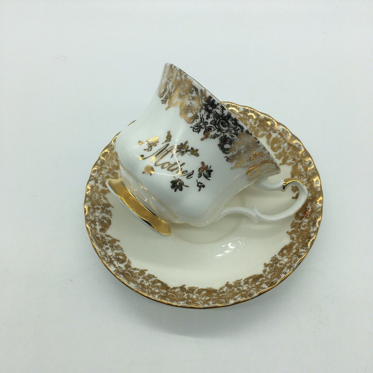 Royal Albert Mother Tea Cup Saucer Set Gold Floral Pattern England Mother's Day