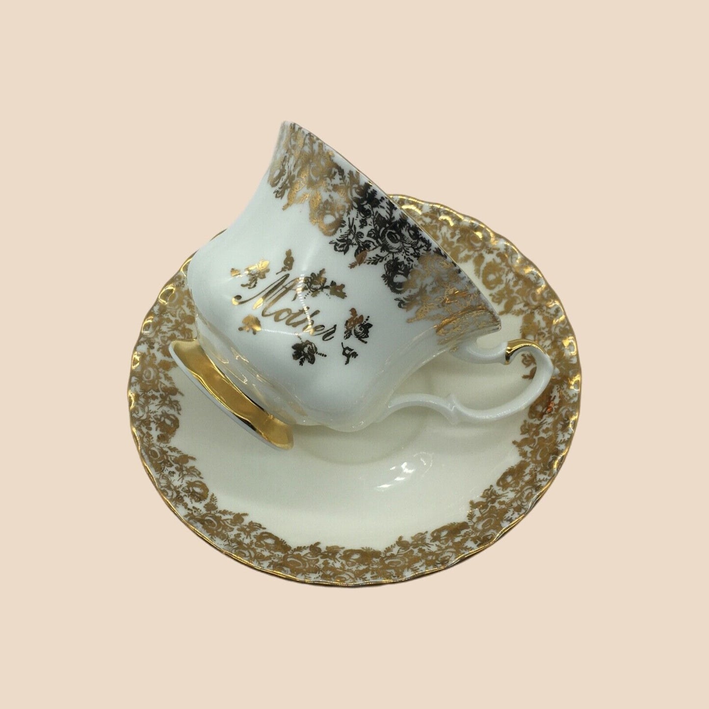 Royal Albert Mother Tea Cup Saucer Set Gold Floral Pattern England Mother's Day