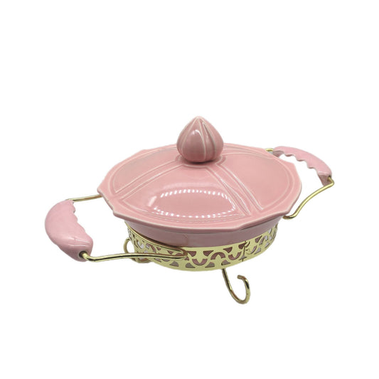 Miramar of Calif. Mid Century Modern Pink Serving Dish, MCM Casserole Dish Covered Casserole, Candle Warming Tray, Miramar of Calif. Brand